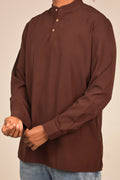 Rawi Short Kurta in Smooth Finish, Brown, front view worn