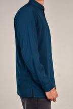 Rawi Short Kurta in Smooth Finish, Teal, side profile showing length